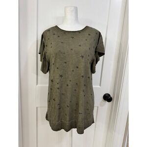 Francesca's green star top short sleeve with see through stars medium